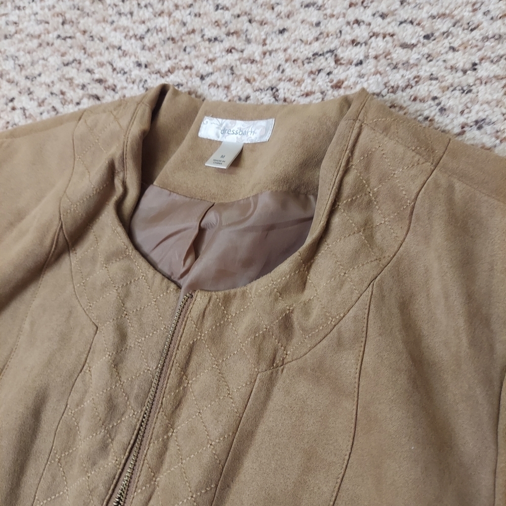Dressbarn Faux Suede Jacket Womens Sz M Brown Tan Full Zip Blazer Lined Neutral - Picture 5 of 16
